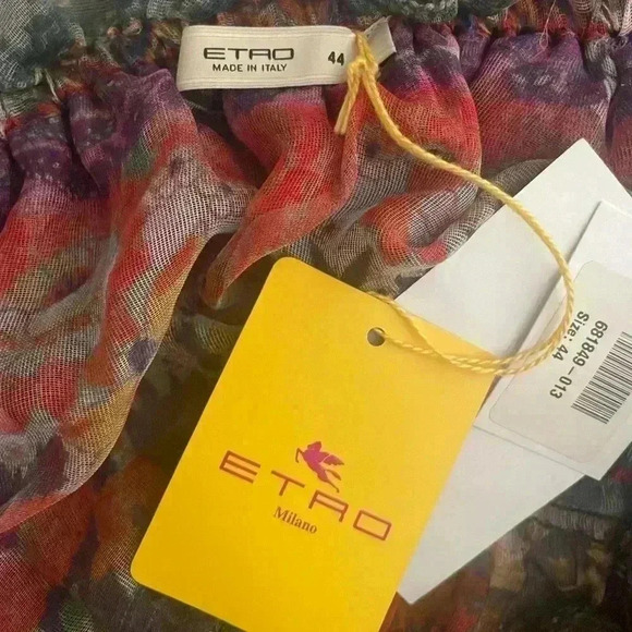 ETRO Women's Silk Chiffon Tank Blouse Top Ruffle Floral Print Shirt 44 Small NWT - Picture 5 of 9